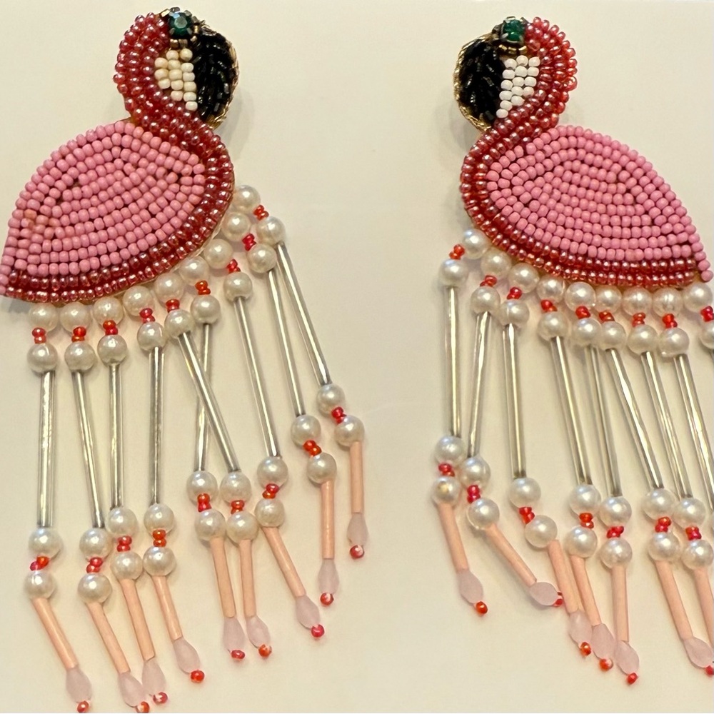 Pink Beaded Flamingo Earrings